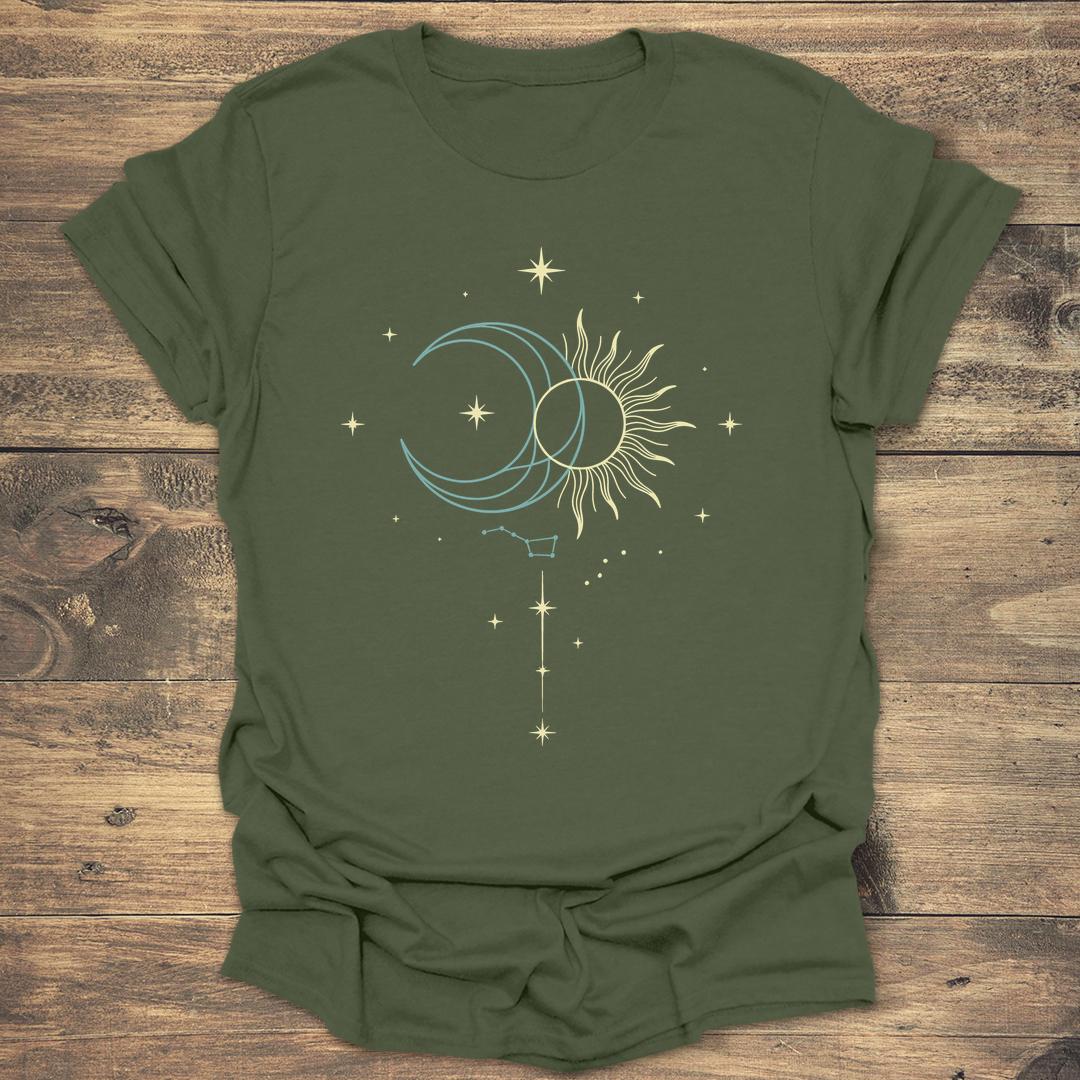 Minimalist Sun and Moon Alignment - Military Green T-Shirt