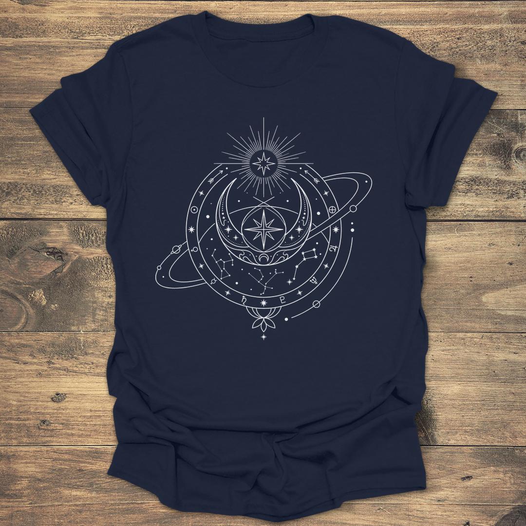Planetary Astrolabe Celestial Alignment - Navy T-Shirt