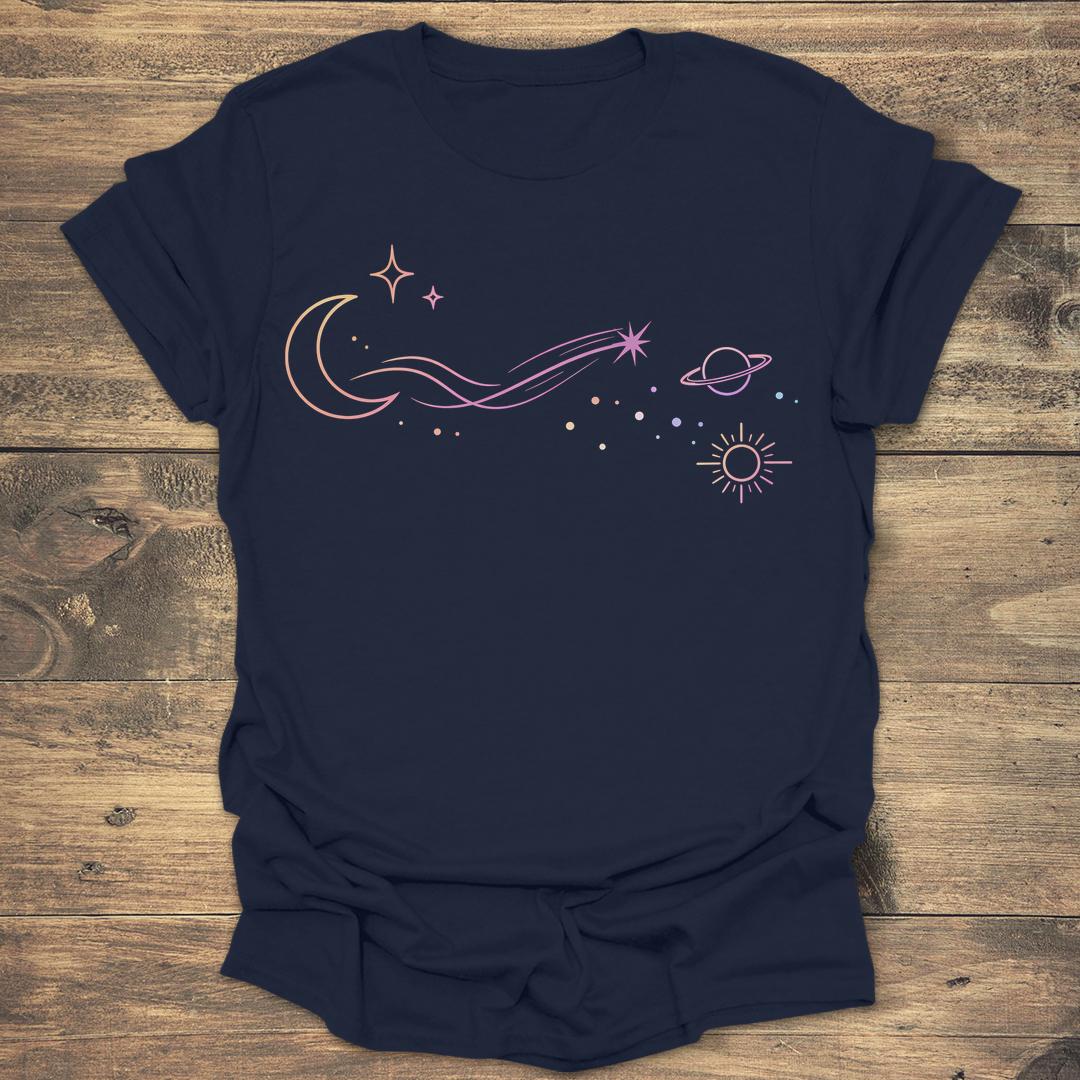 Shooting Star Path Celestial Moon - Navy T-Shirt