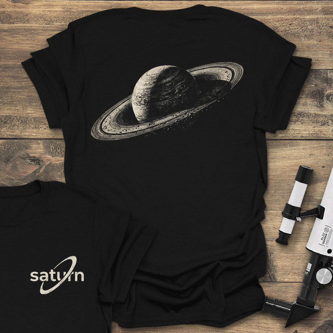 Saturn Planetary Back Print - Black T-Shirt