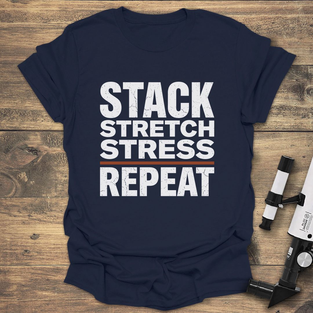 Stack Stretch Stress Repeat Astrophotography - Navy T-Shirt