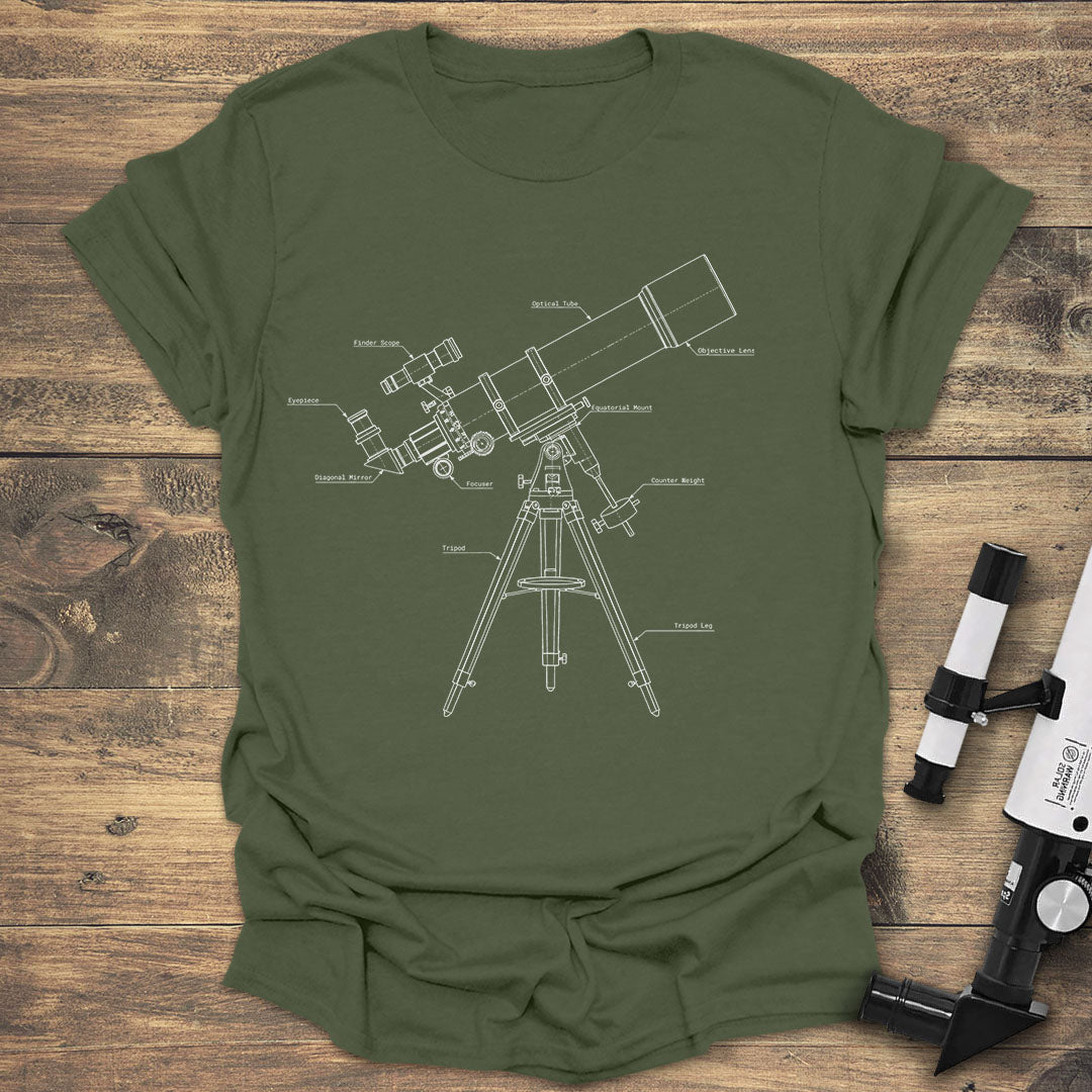 Telescope Blueprint - Military Green T-Shirt