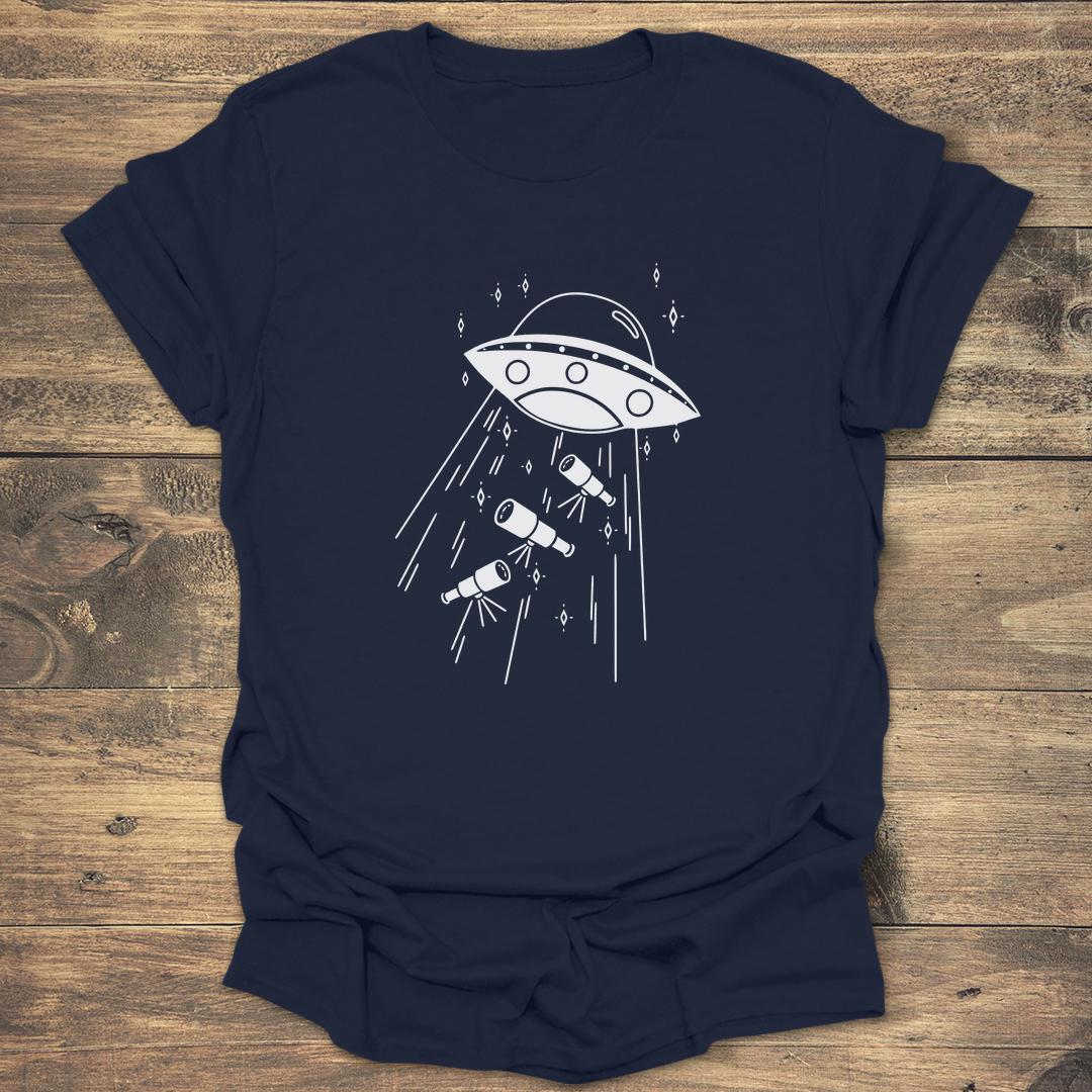 UFO Abducting Telescopes - Navy T-Shirt