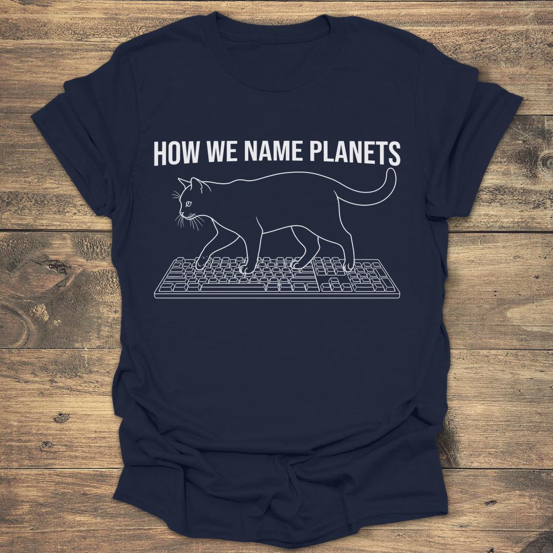 Naming Planets Cat - Navy T-Shirt