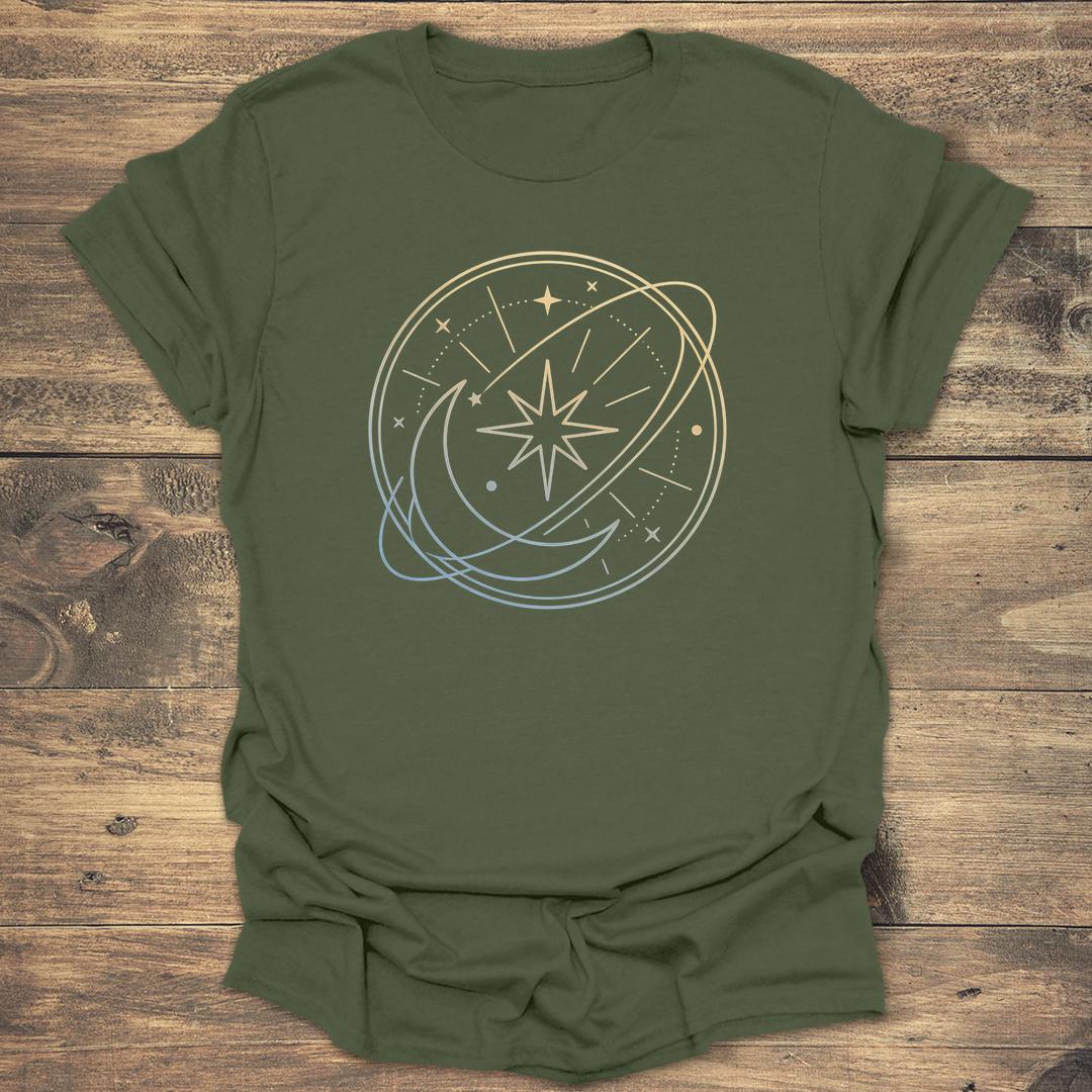 Starlight Symphony Circular Celestial Orbit - Military Green T-Shirt