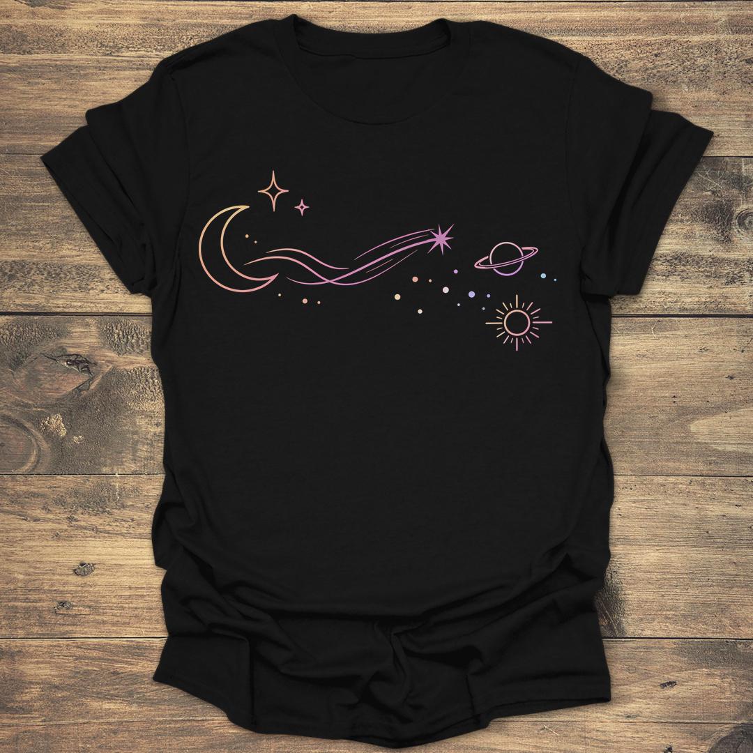 Shooting Star Path Celestial Moon - Black T-Shirt