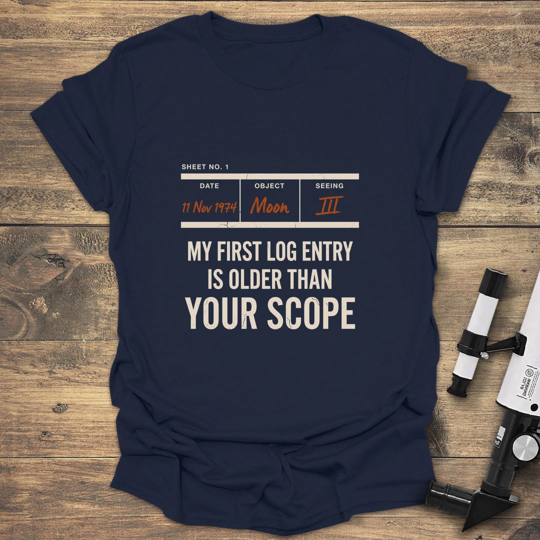 First Log Entry Older - Navy t-shirt