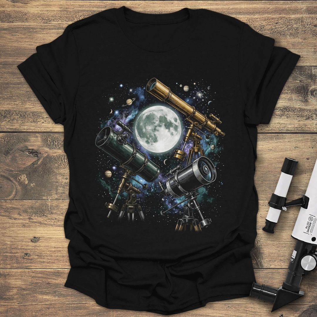 Telescopes Under the Moon - Black t-shirt