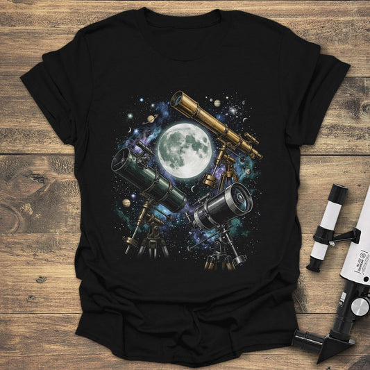 Telescopes Under the Moon - Black t-shirt