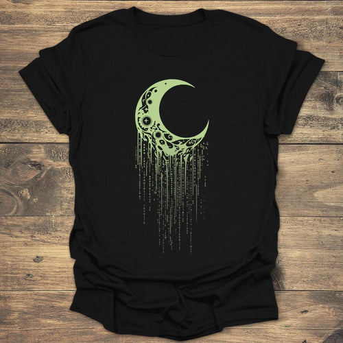 Crescent Moon Digital Rain - Black T-Shirt