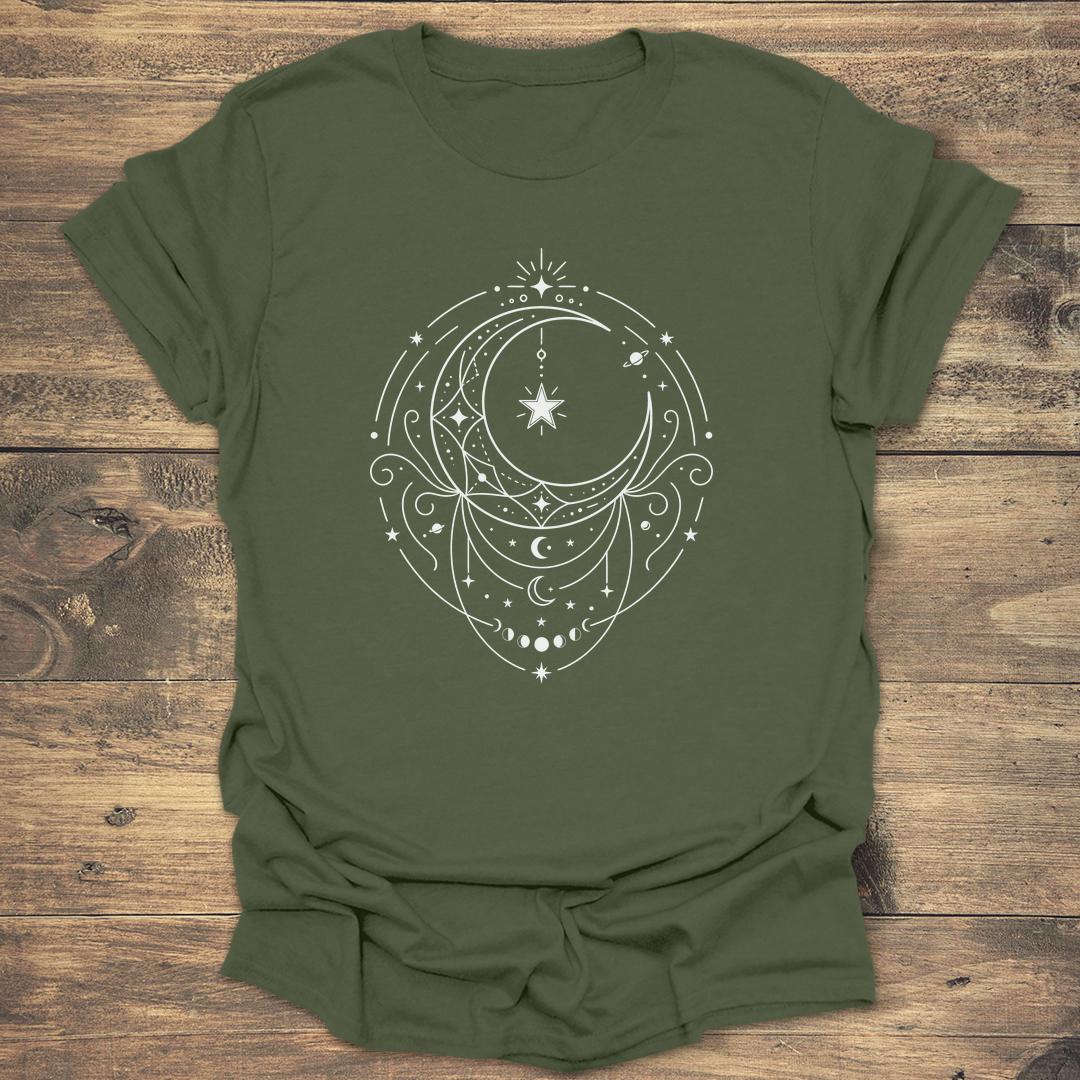Celestial Lunar Filigree Moon Phase - Military Green T-Shirt