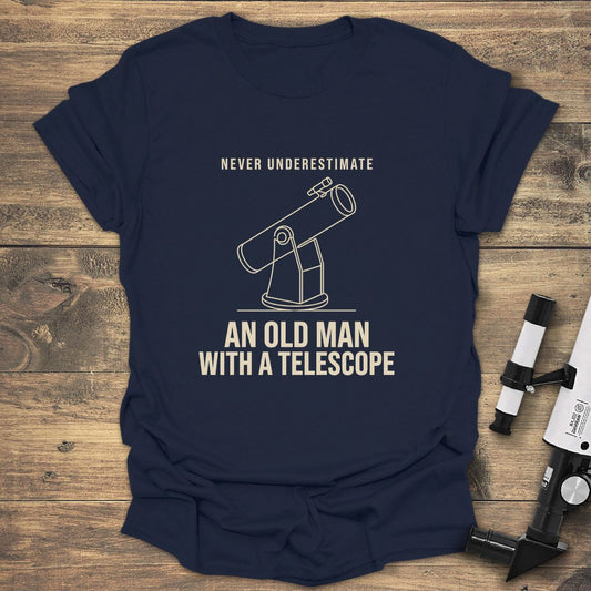 Never Underestimate Old Man Telescope - Navy t-shirt