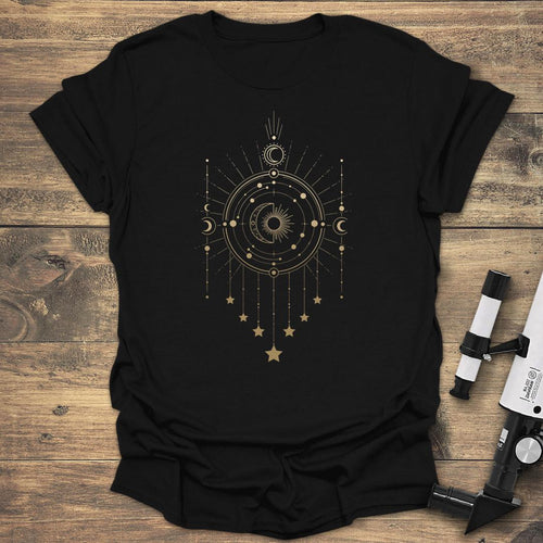Celestial Dreamcatcher Sun Moon Stars - Black T-Shirt