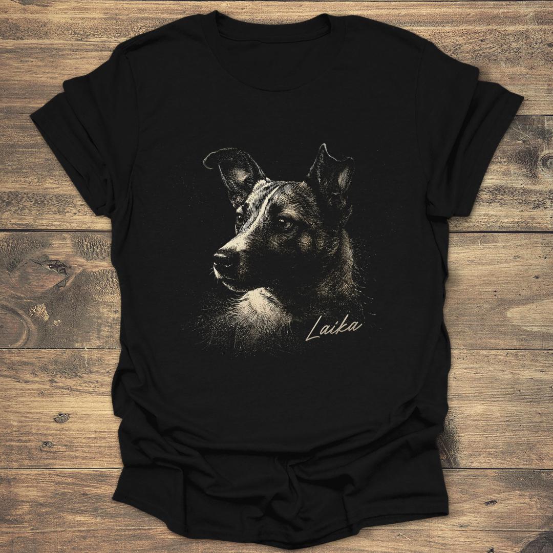 Laika Space Dog Artistic Portrait - Black T-Shirt