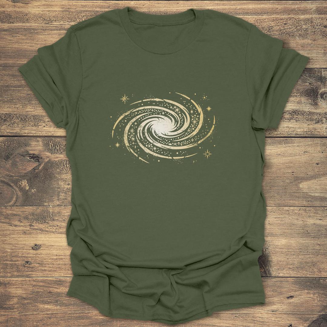 Distressed Spiral Galaxy - Military Green T-Shirt