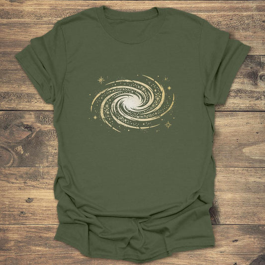 Distressed Spiral Galaxy - Military Green T-Shirt