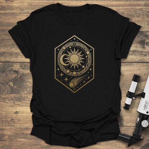 Celestial Knotwork Design - Black T-Shirt