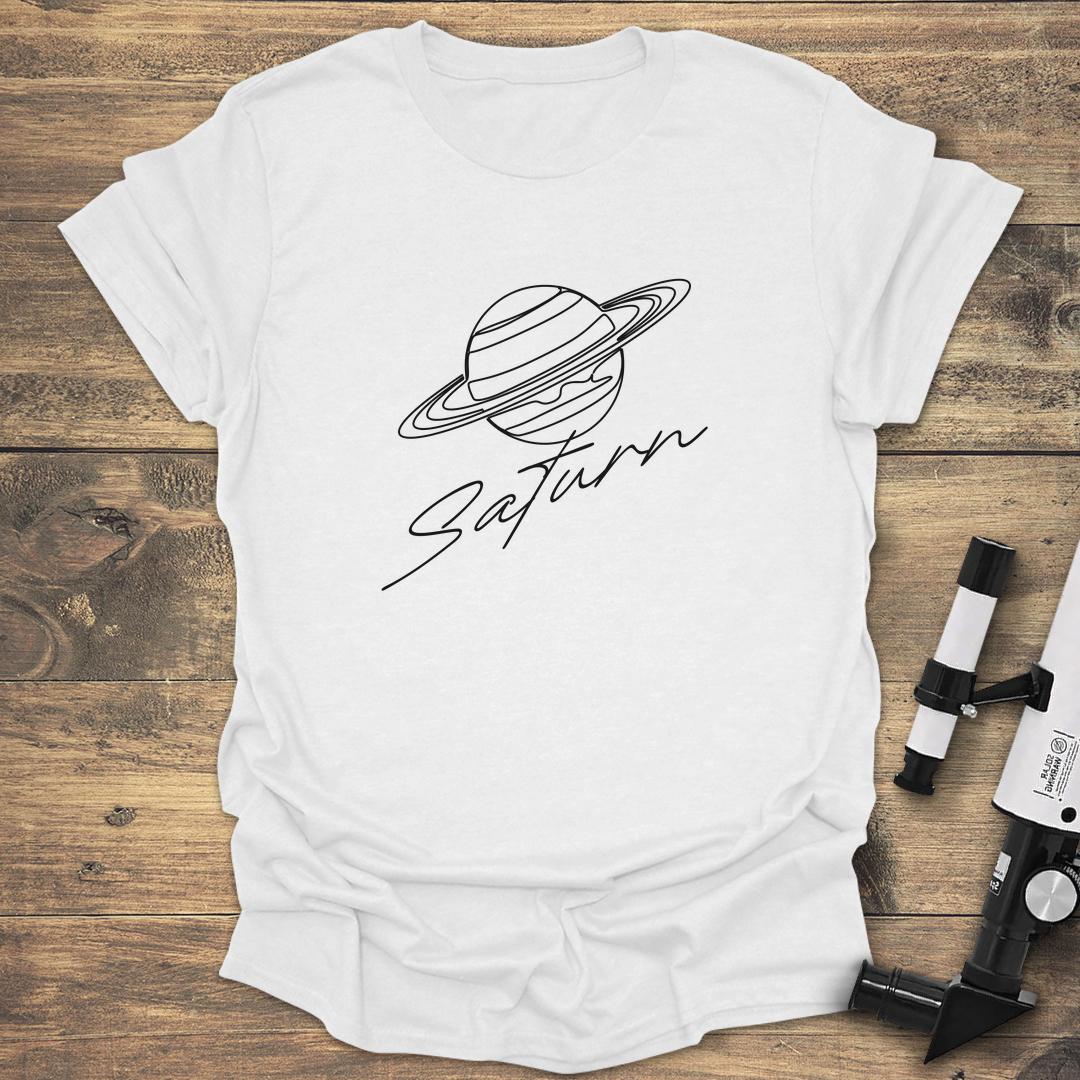Saturn Lineart Illustration - White T-Shirt