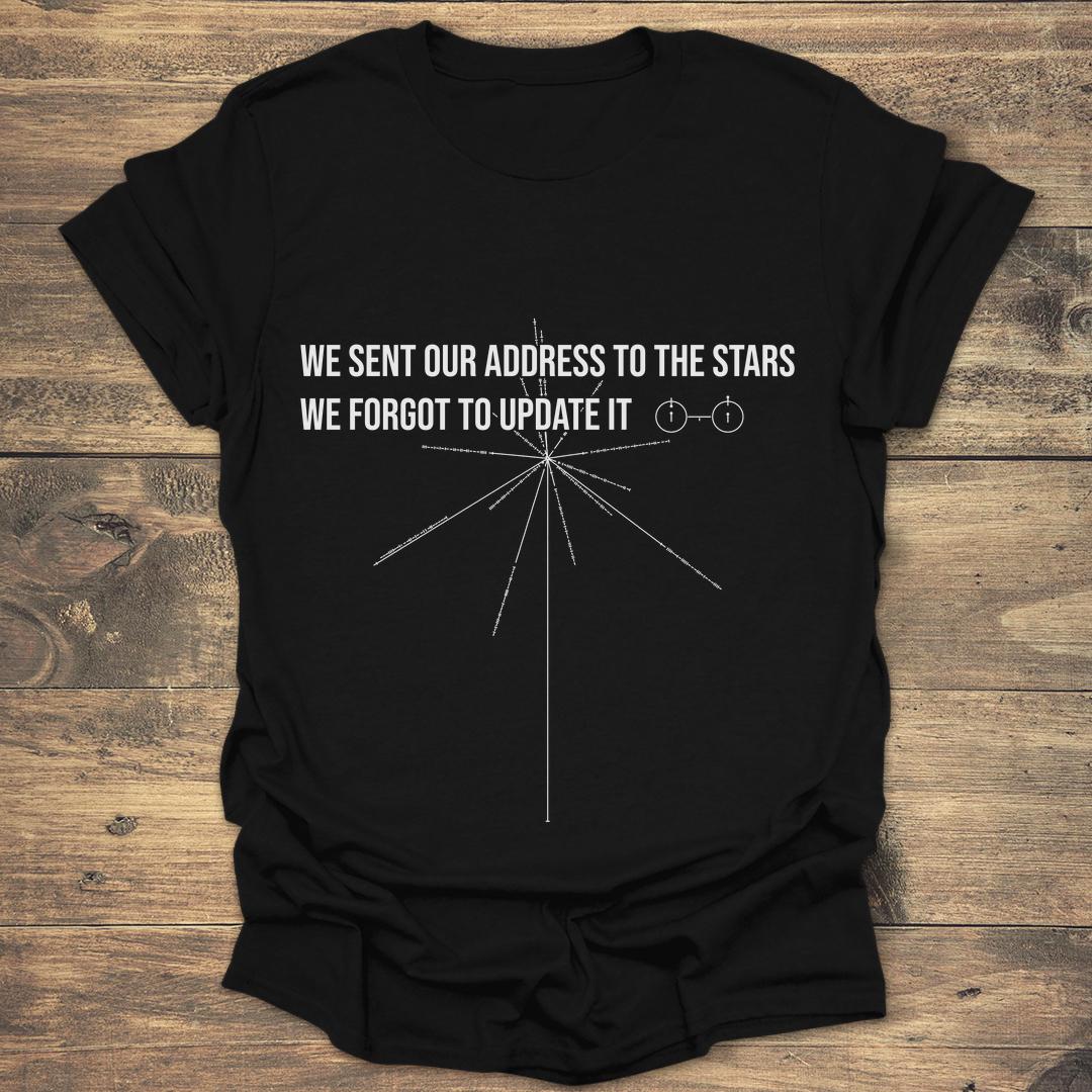 We Sent Our Address To The Stars Pluto Demoted - Black T-Shirt