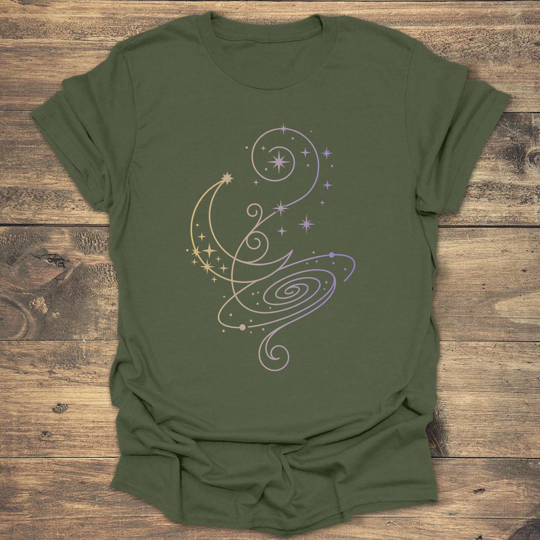Celestial Nebula Gradient Swirl - Military Green T-Shirt