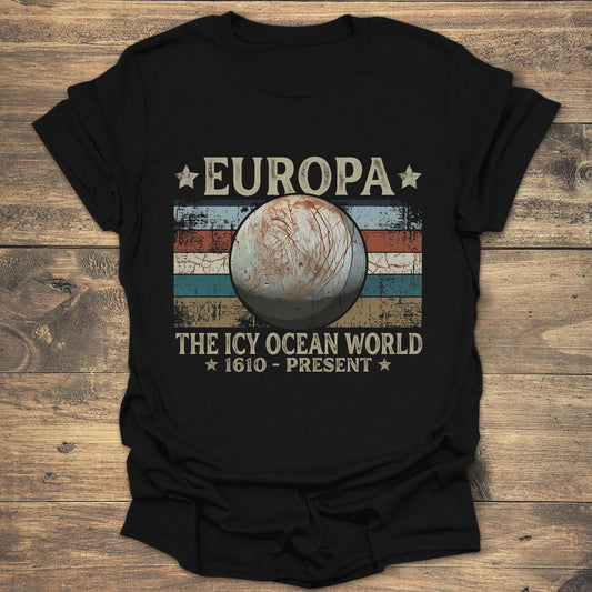 Europa The Icy Ocean World Retro - Black T-Shirt