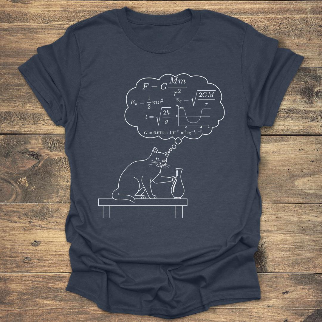 Physics Cat Gravity Equations - Heather Navy T-Shirt