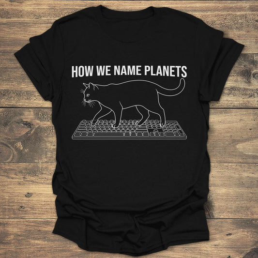 Naming Planets Cat - Black T-Shirt