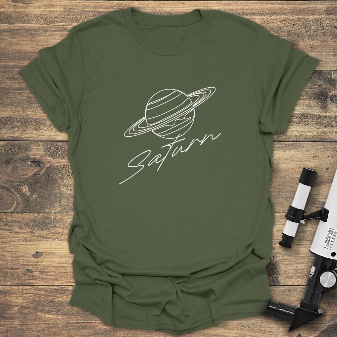 Saturn Lineart Illustration - Military Green T-Shirt