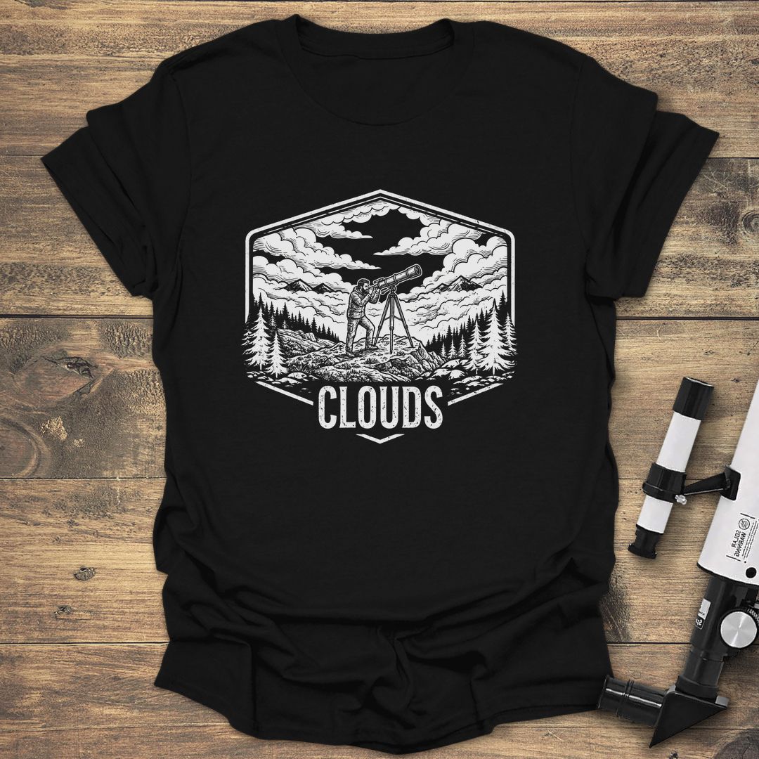 Clouds Telescope Badge - Black t-shirt