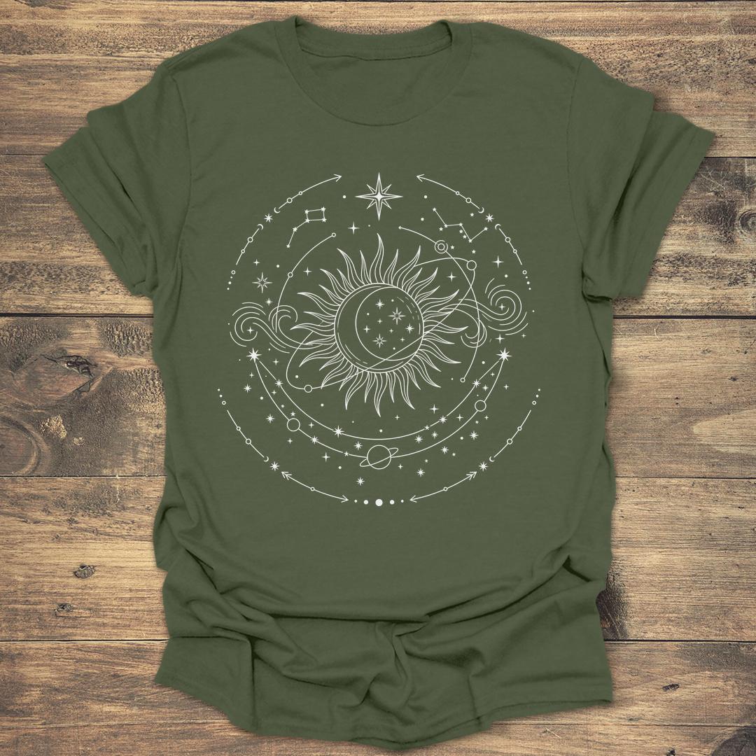 Celestial Sun and Moon - Military Green T-Shirt