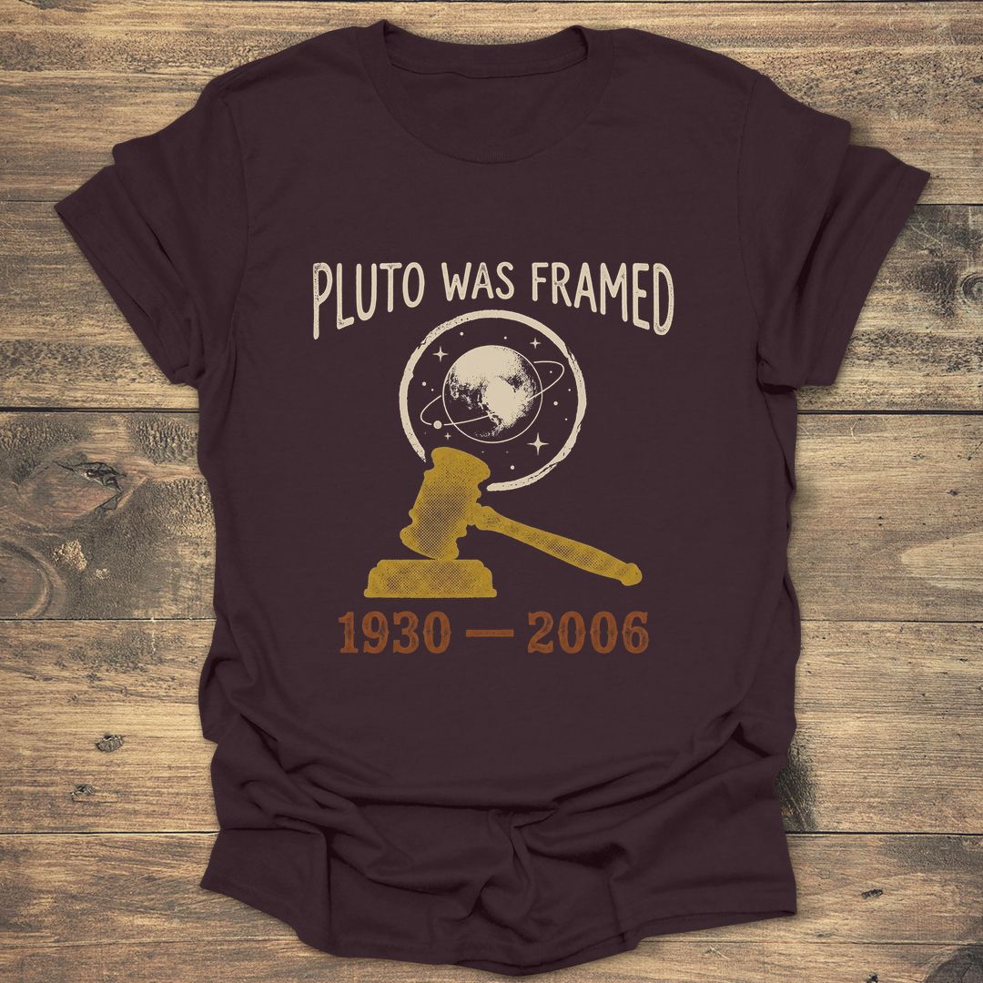 Pluto Was Framed Astronomy - Dark Chocolate T-Shirt