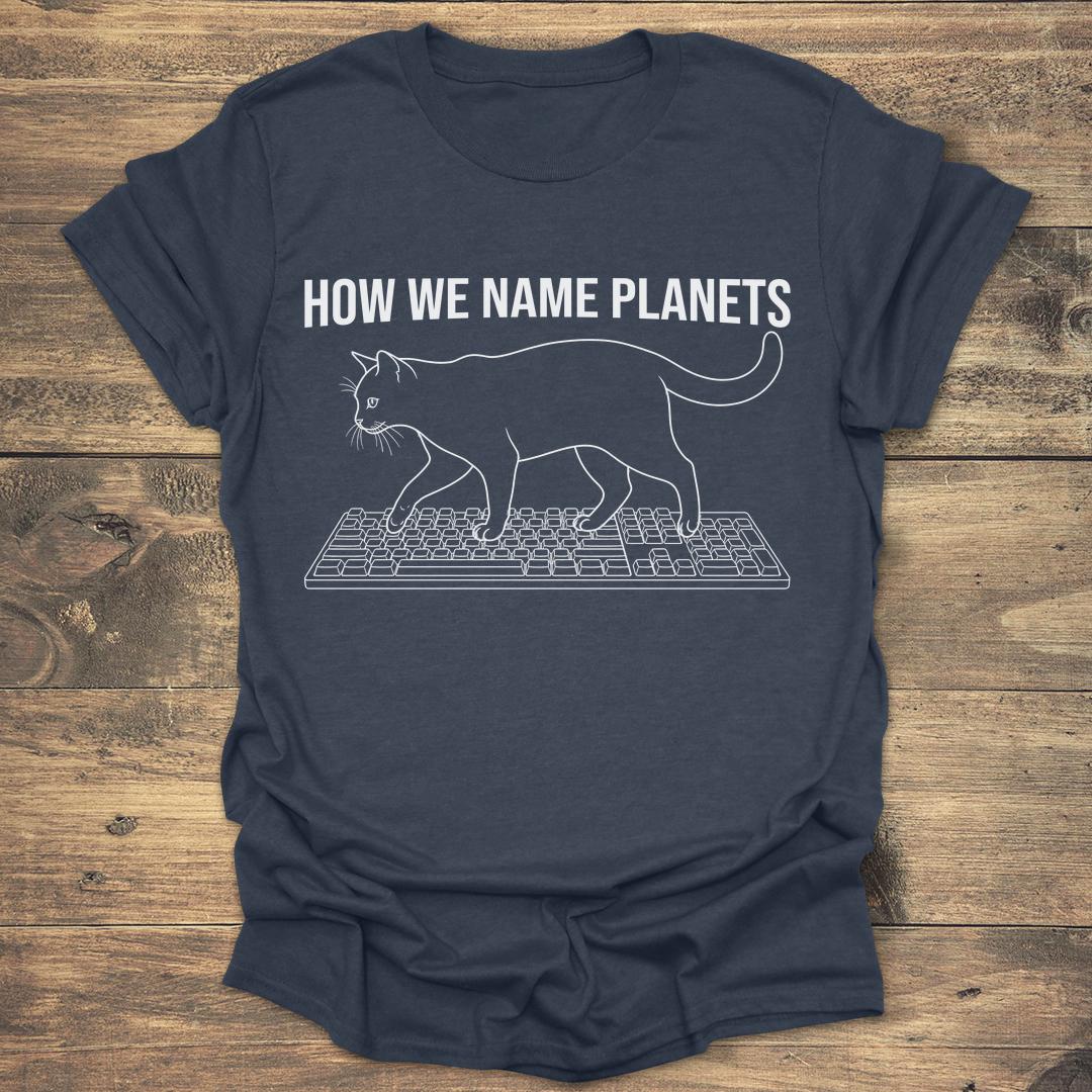 Naming Planets Cat - Heather Navy T-Shirt
