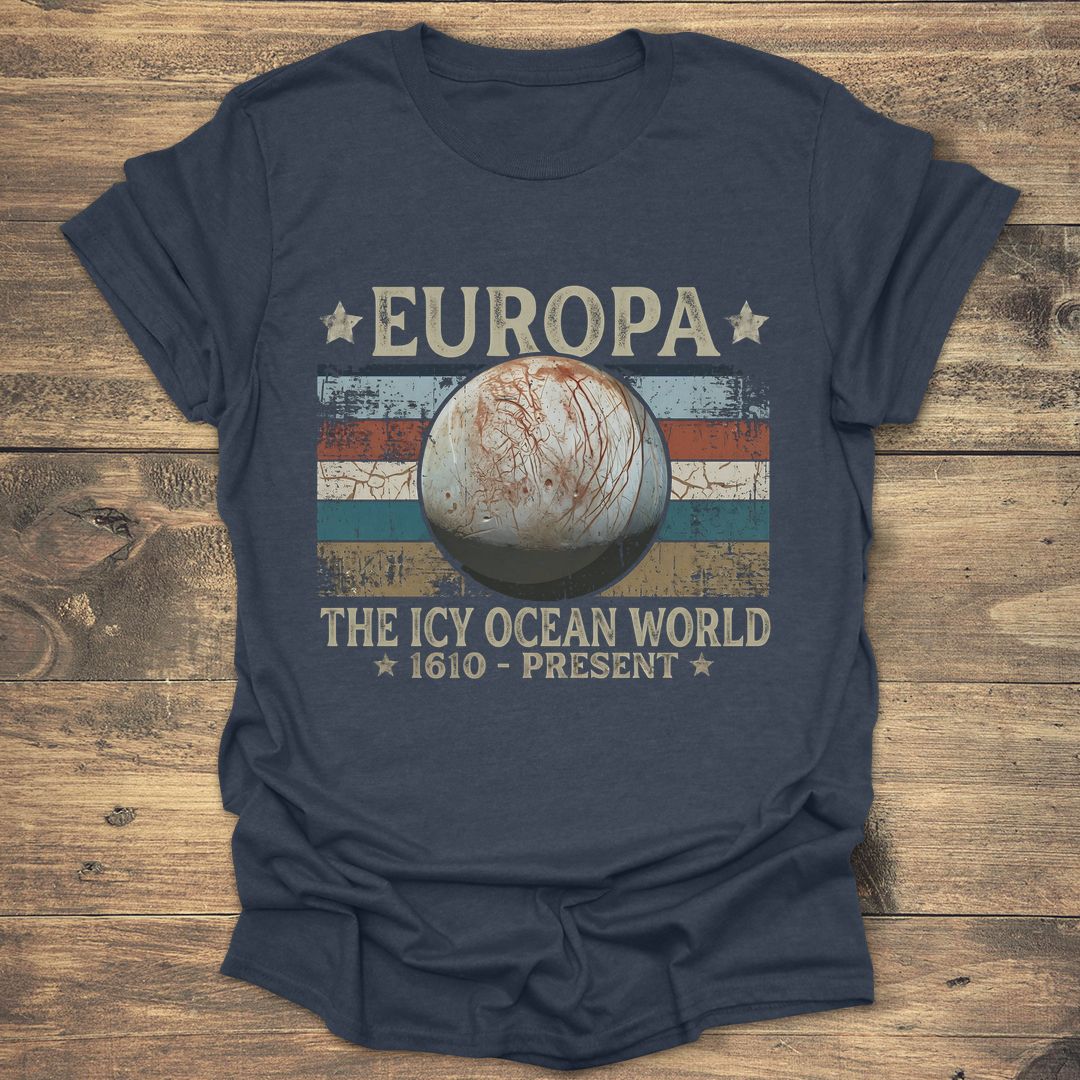 Europa The Icy Ocean World Retro - Heather Navy T-Shirt