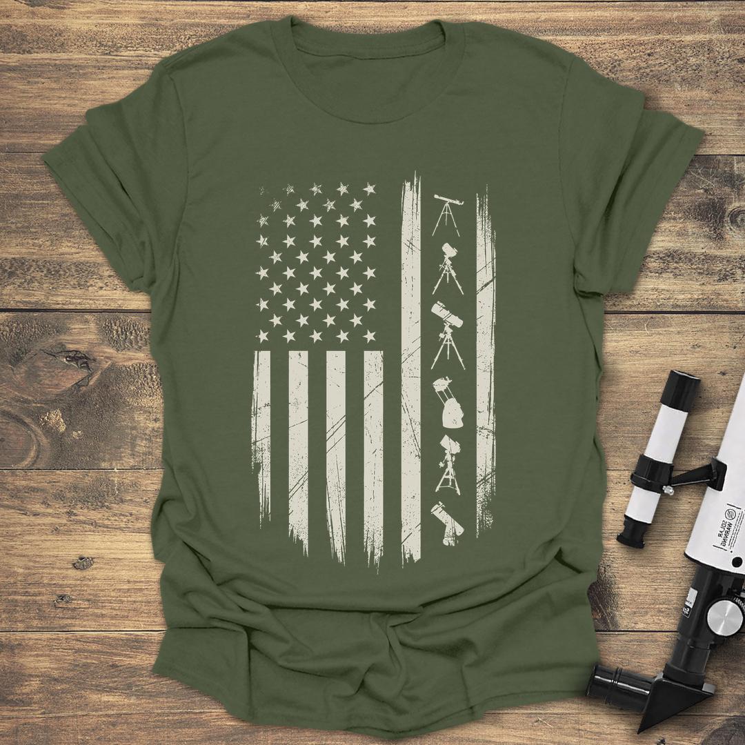 Telescope US Flag - Military Green T-Shirt