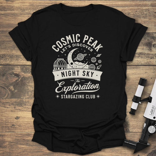 Cosmic Peak Night Sky Exploration - Black T-Shirt