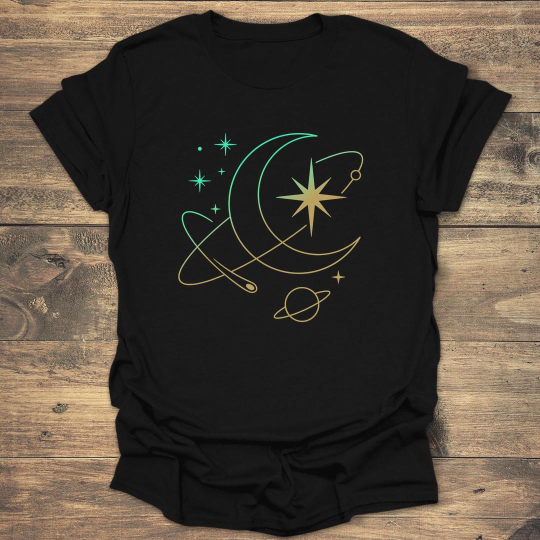 Radiant Moon and Saturn Gradient - Black T-Shirt