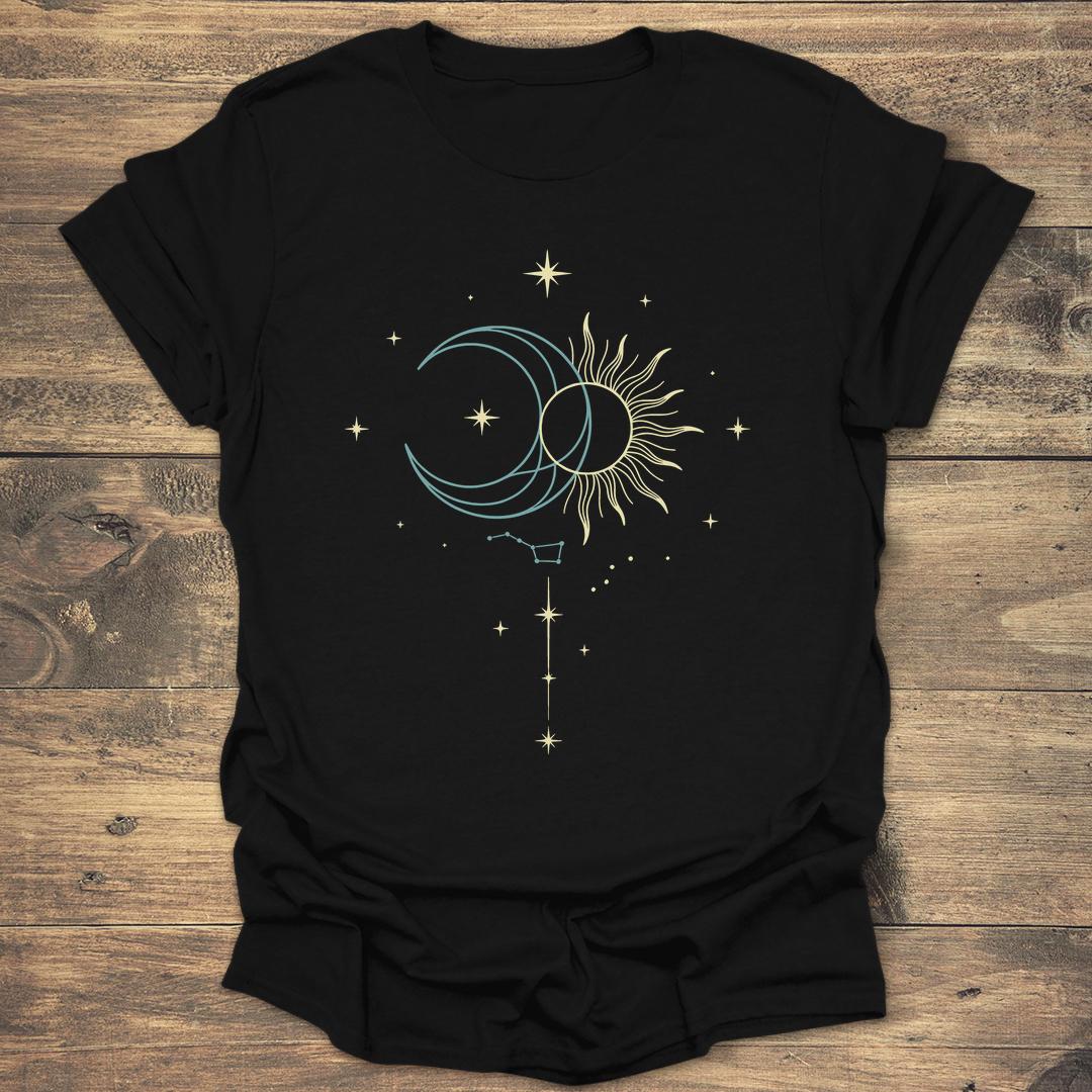 Minimalist Sun and Moon Alignment - Black T-Shirt