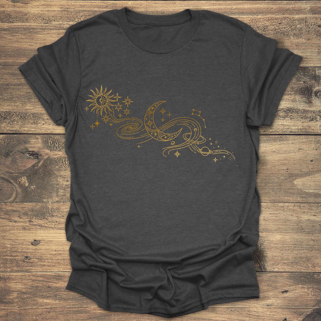 Ornate Gold Filigree Crescent Moon - Dark heather T-Shirt