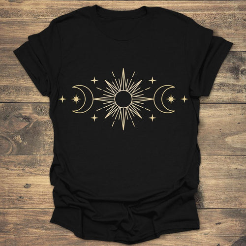 Celestial Triple Moon and Sun - Black T-Shirt