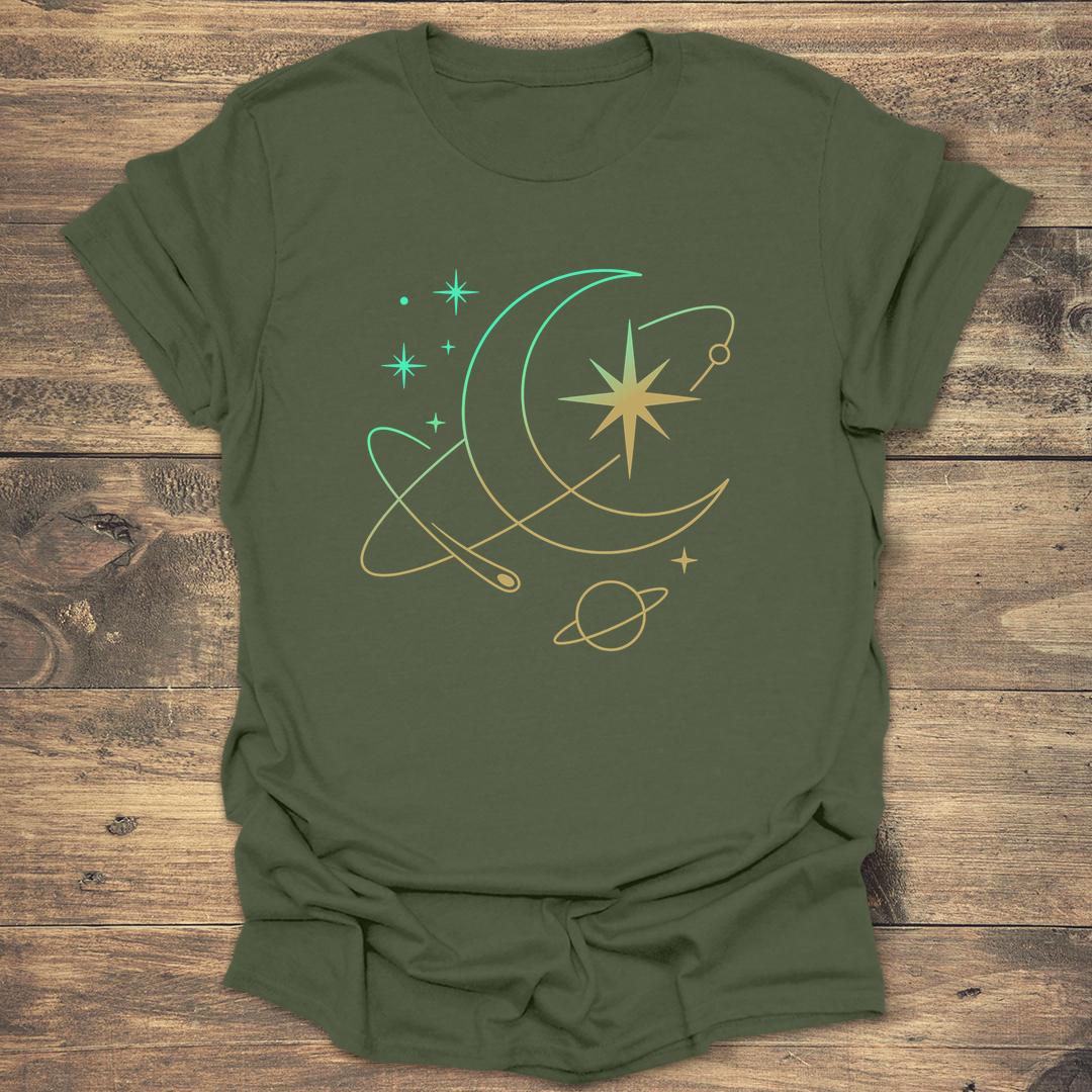 Radiant Moon and Saturn Gradient - Military Green T-Shirt
