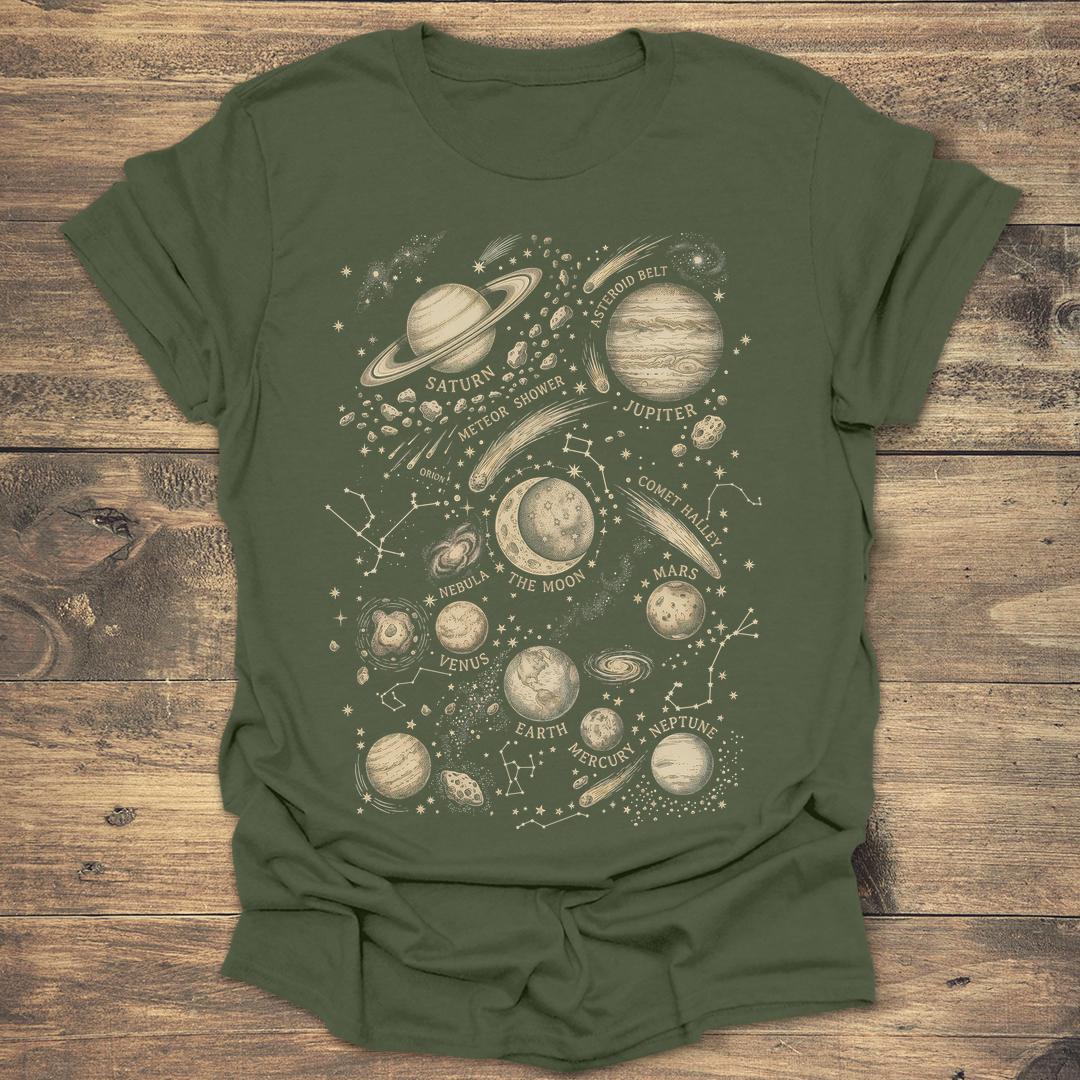 Antique Solar System Map Vintage Astronomy - Military Green T-Shirt