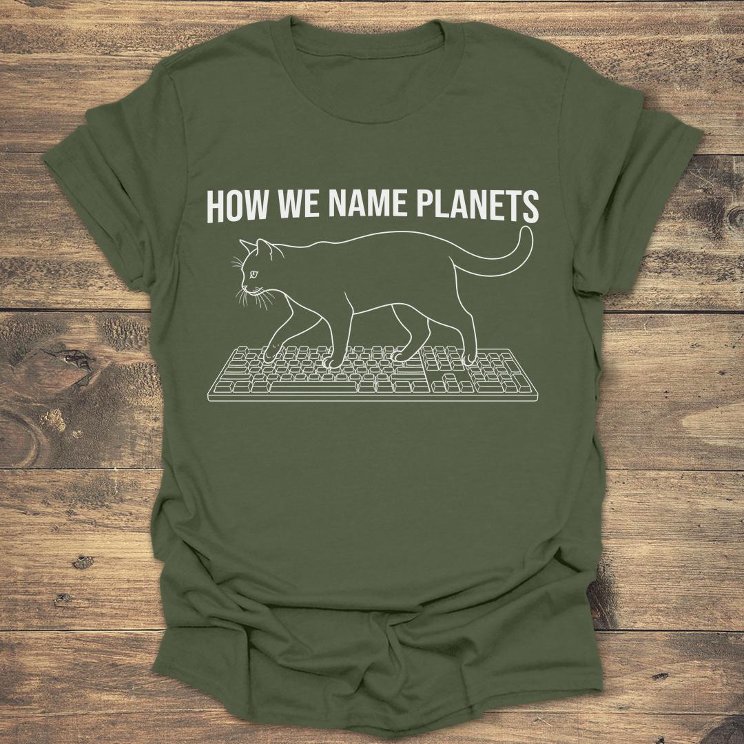 Naming Planets Cat - Military Green T-Shirt
