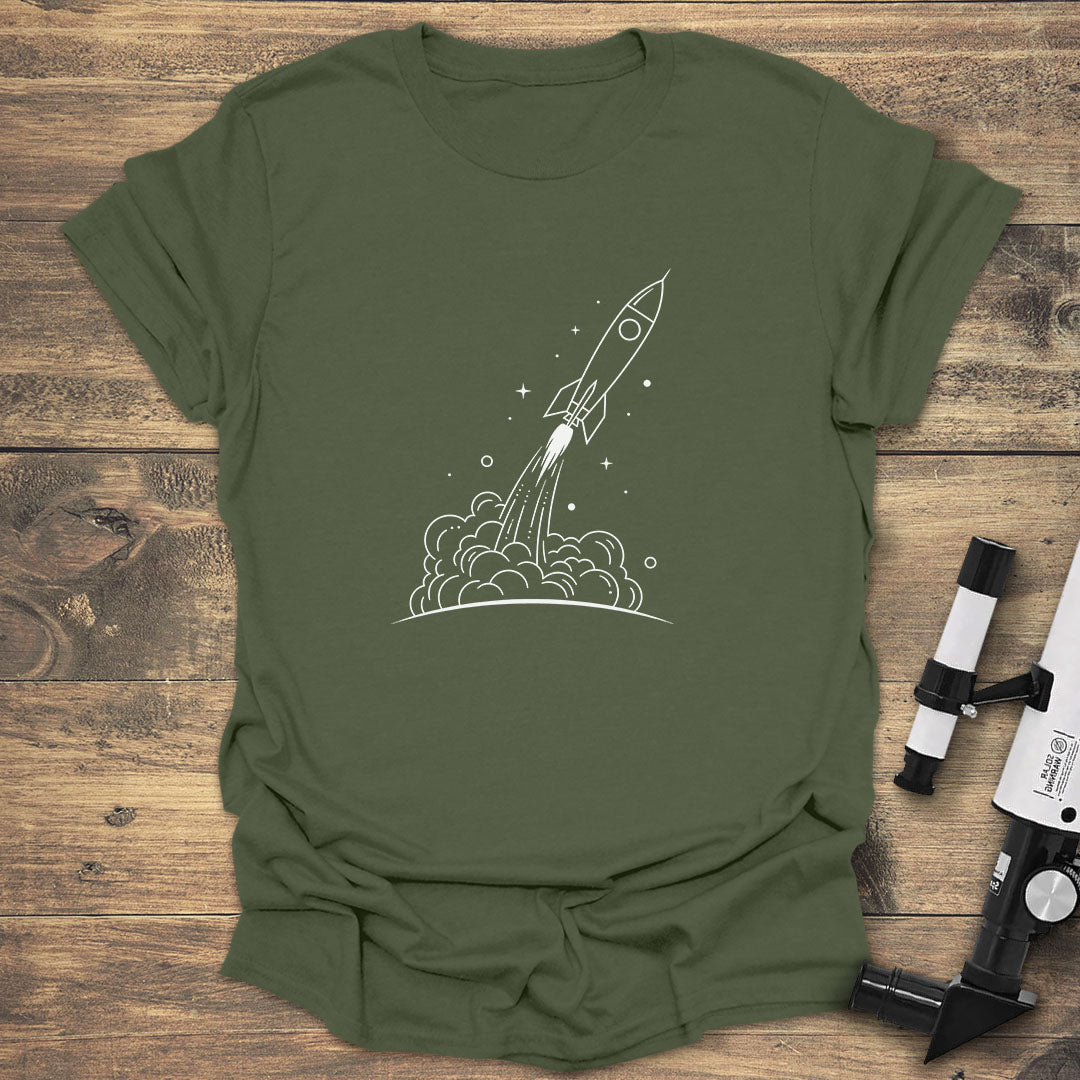 Space Rocket - Military Green T-Shirt