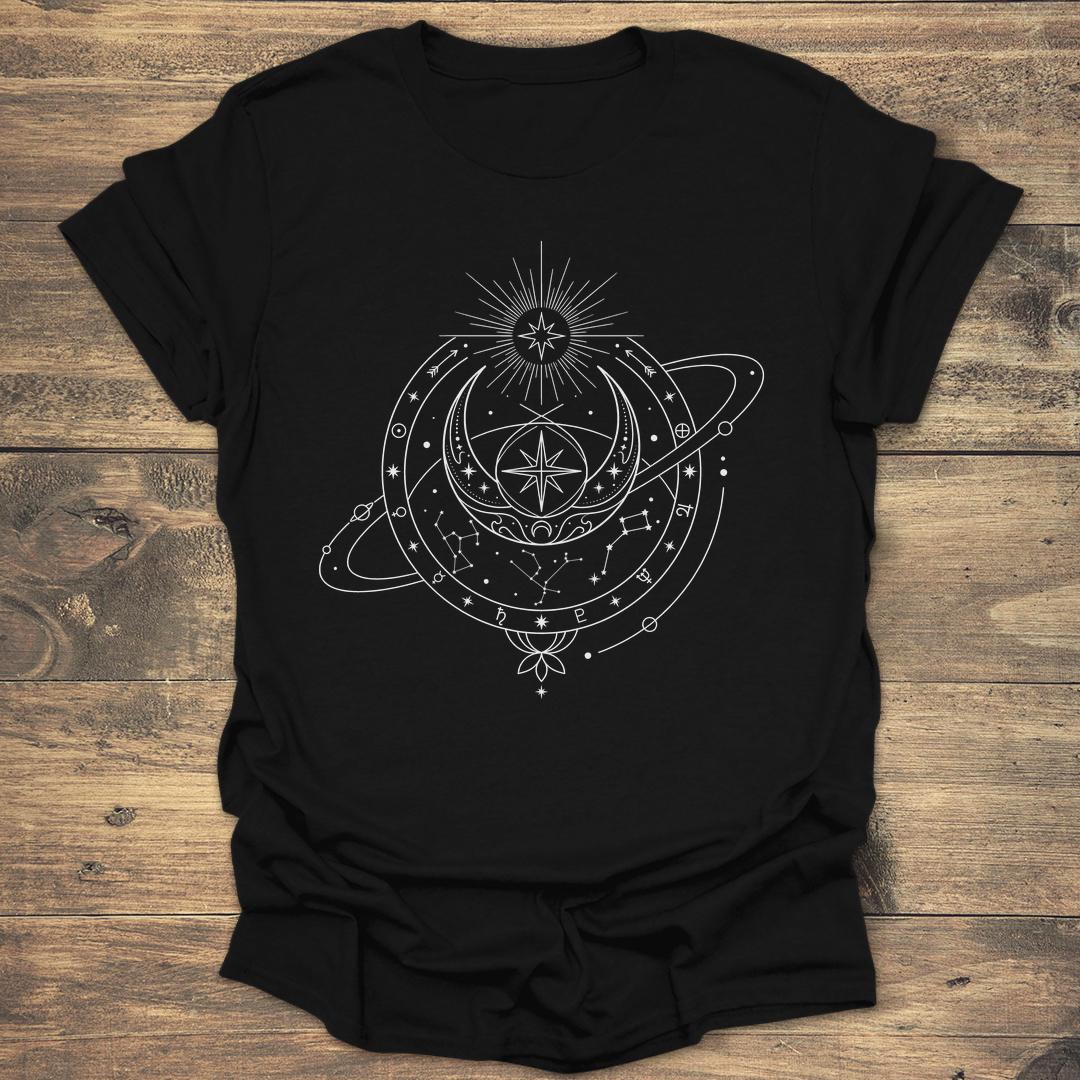 Planetary Astrolabe Celestial Alignment - Black T-Shirt