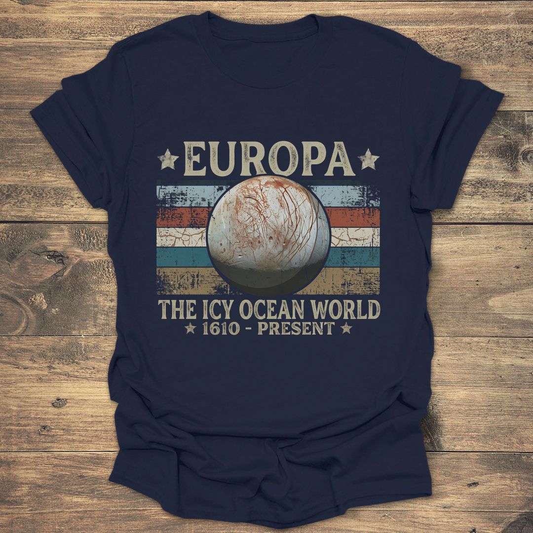 Europa The Icy Ocean World Retro - Navy T-Shirt