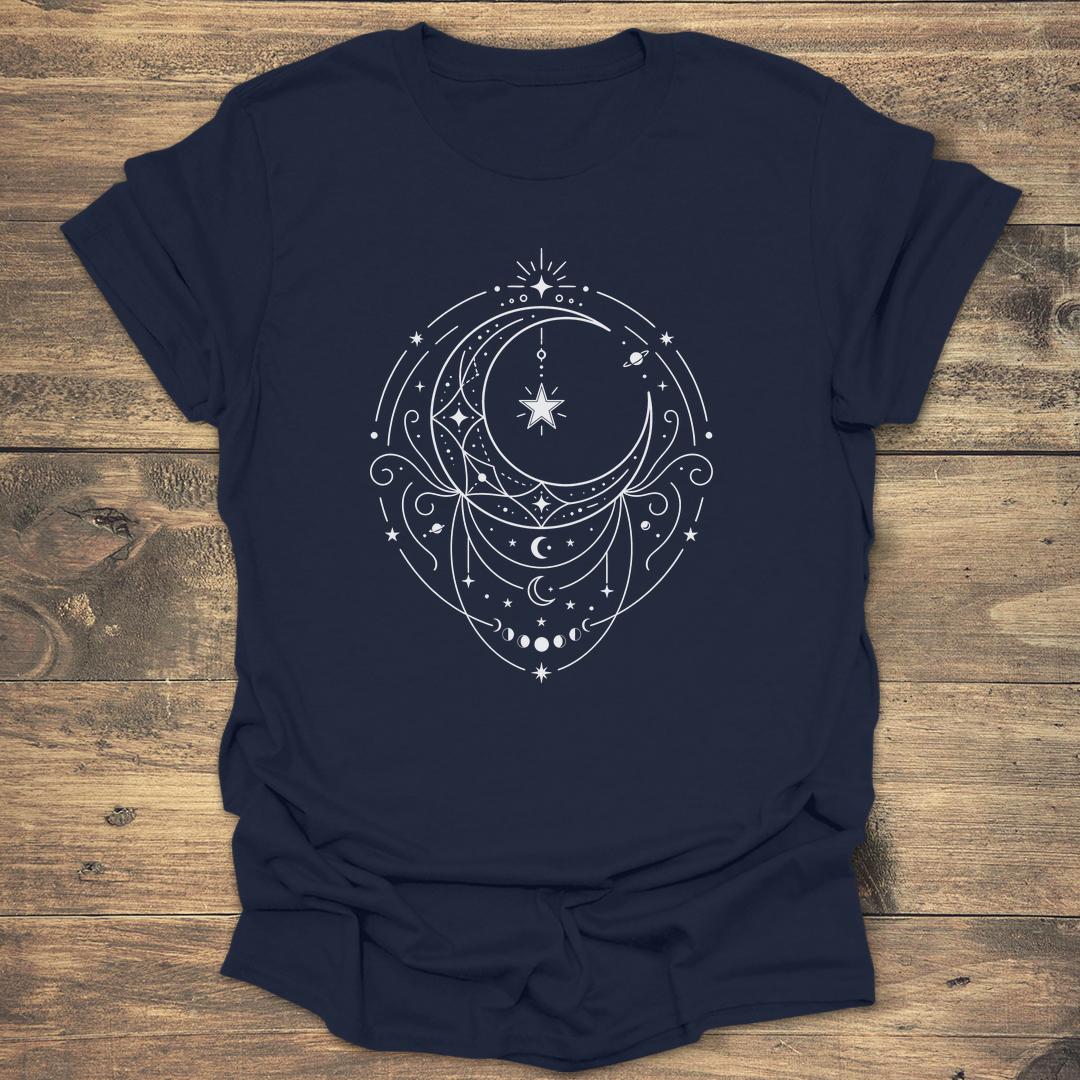 Celestial Lunar Filigree Moon Phase - Navy T-Shirt