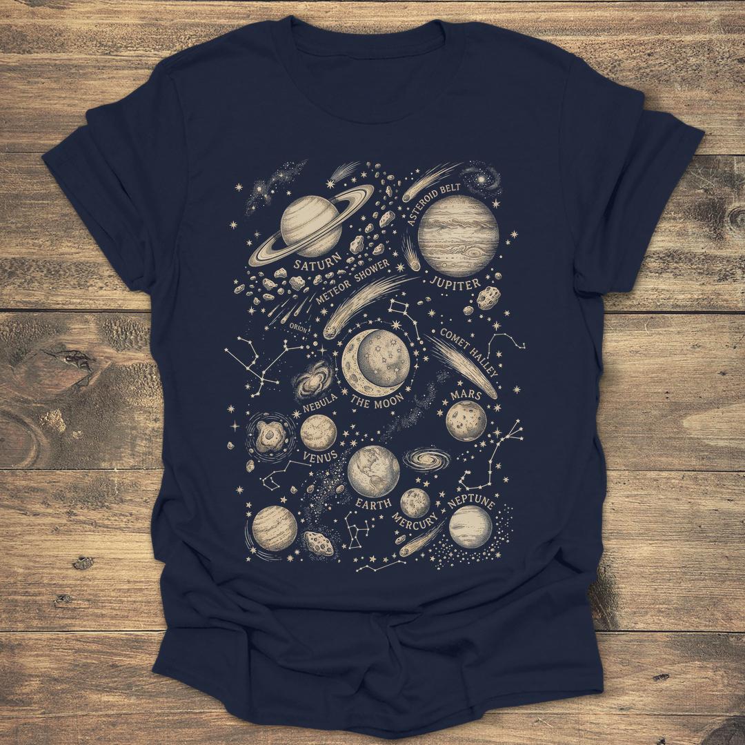 Antique Solar System Map Vintage Astronomy - Navy T-Shirt