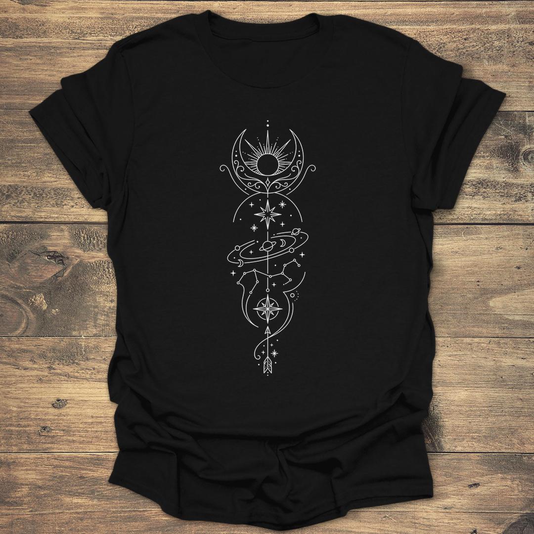 Celestial Totem Solar Alignment Arrow Constellation - Black T-Shirt