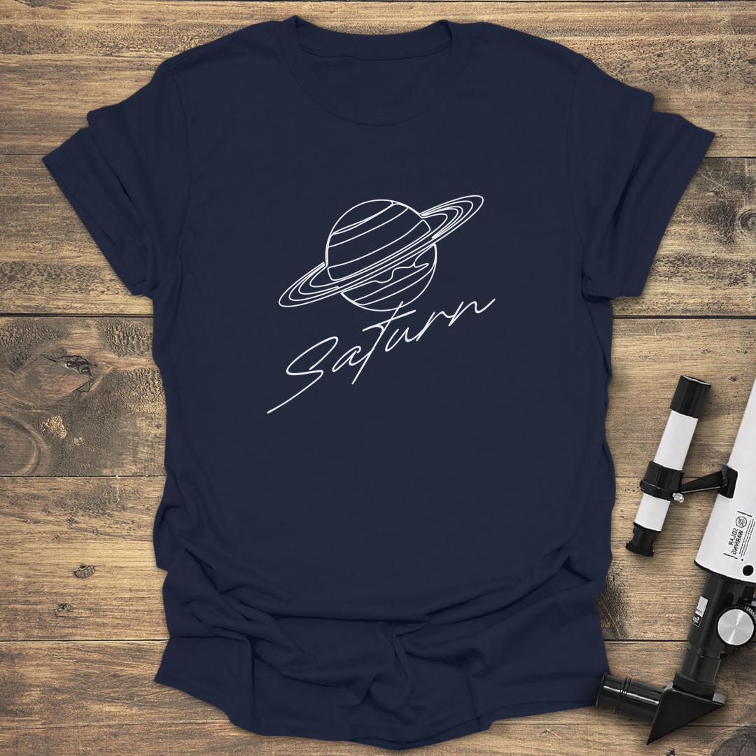 Saturn Lineart Illustration - Navy T-Shirt