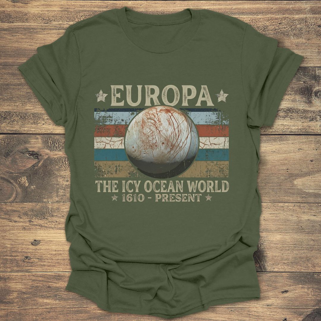 Europa The Icy Ocean World Retro - Military Green T-Shirt